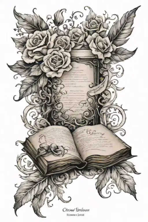 poem written in elegant book tattoo design idea