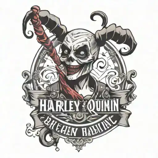 "ultra-realistic" harley quinn CLUB LOGO ALL tattoo design idea