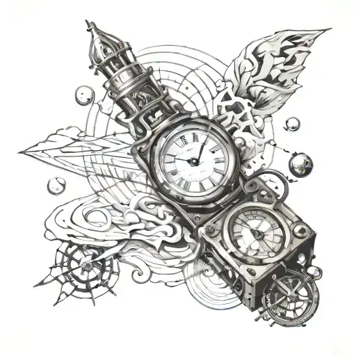time machine Travel in time cast a spell tattoo design idea