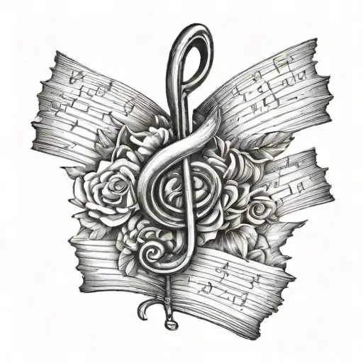 "ultra realistic" classic notes floating tattoo design idea
