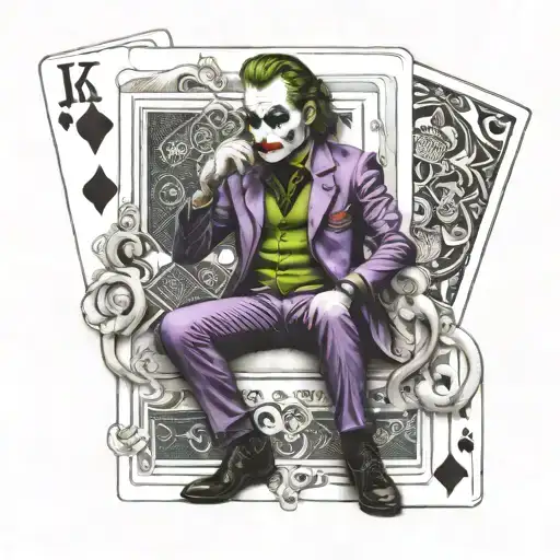 "ultra-realistic" joker playing card tattoo design idea