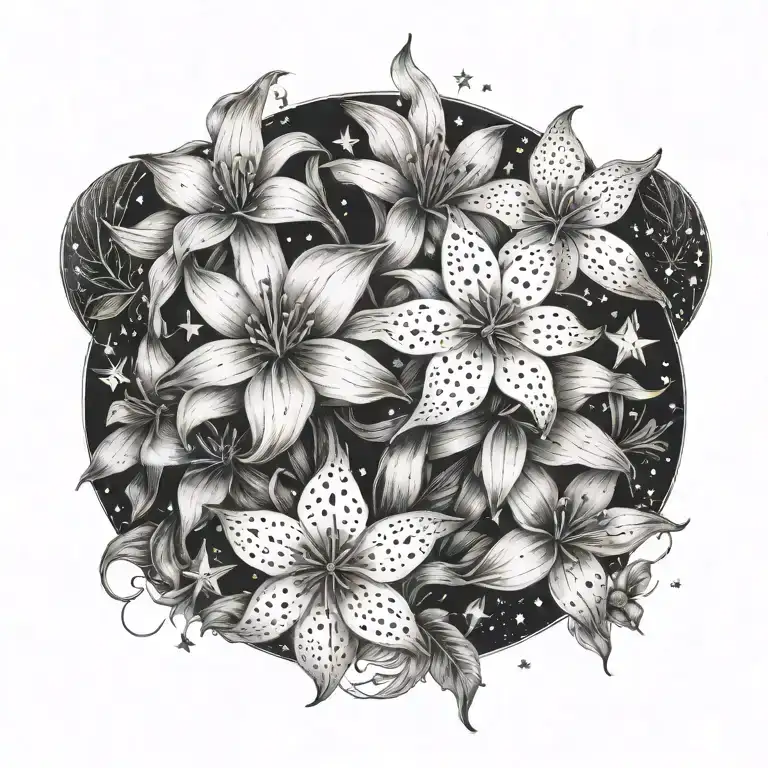 small stars random flowers throughout tattoo design idea