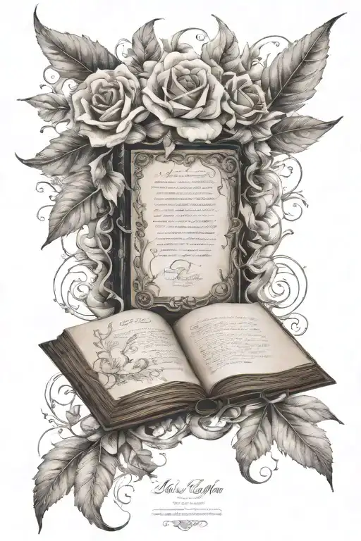 poem written in elegant book tattoo design idea