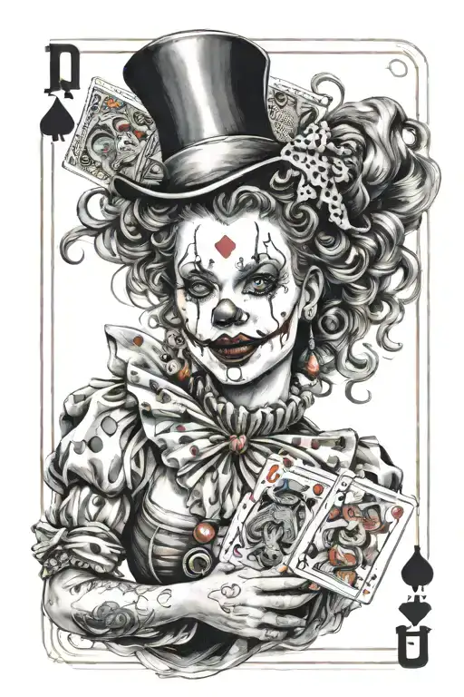 Realism "Ultra-realistic sexy clown ta woman playing cards"  tattoo design idea