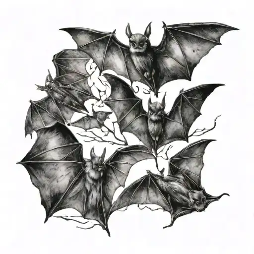 "ultra realistic" 100 small bats flying tattoo design idea