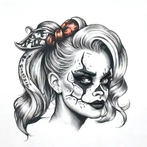 "ultra-realistic" harley quinns  Only her  CLUB  tattoo design idea