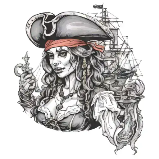 pirate woman posing tattoo design idea