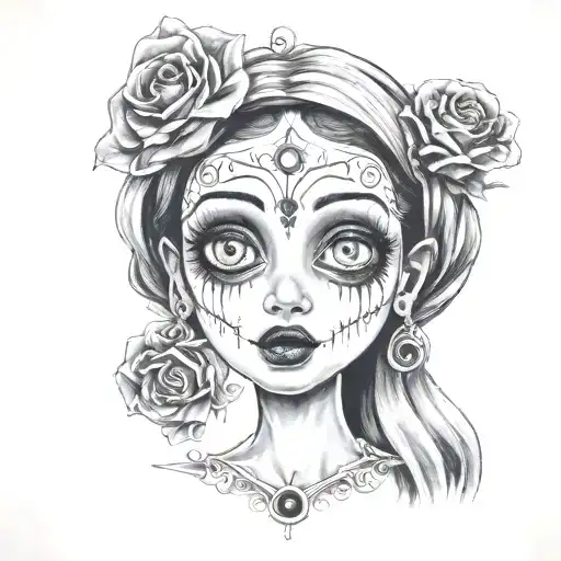 Emily Corpse Bride wielding  big eyes  tattoo design idea