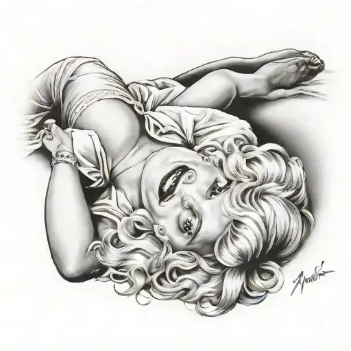 "ultra realistic" marilyn monroe  lies down and smiles tattoo design idea