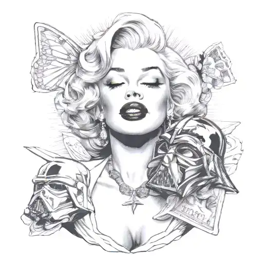 marilyn monroe kissing darth vader tattoo design idea