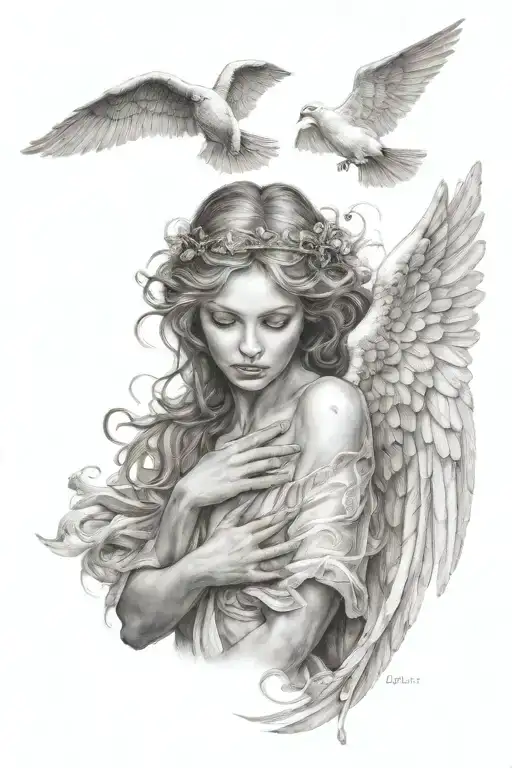 ultra realistic love angel In Dream Caused By The Flight Tattoo tattoo design idea