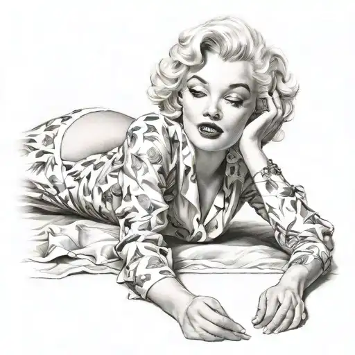 "ultra realistic" marilyn monroe  lies down and smiles tattoo design idea