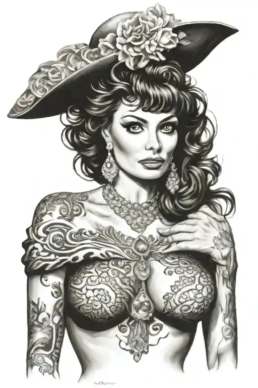 Deamon looks like sophia loren   With huge breast  Stand Posing Tattoo tattoo design idea