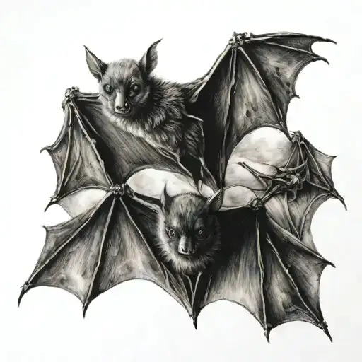 "ultra realistic" small bats flying around tattoo design idea