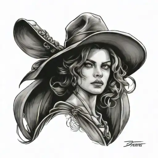 Resident evil lady Dimitrescu with big hat tattoo design idea