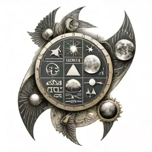 Egyptian hieroglyphs moon phases tattoo design idea