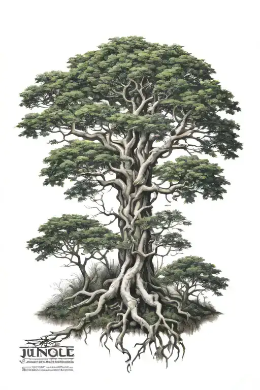 large jungle tree with root system tattoo design idea