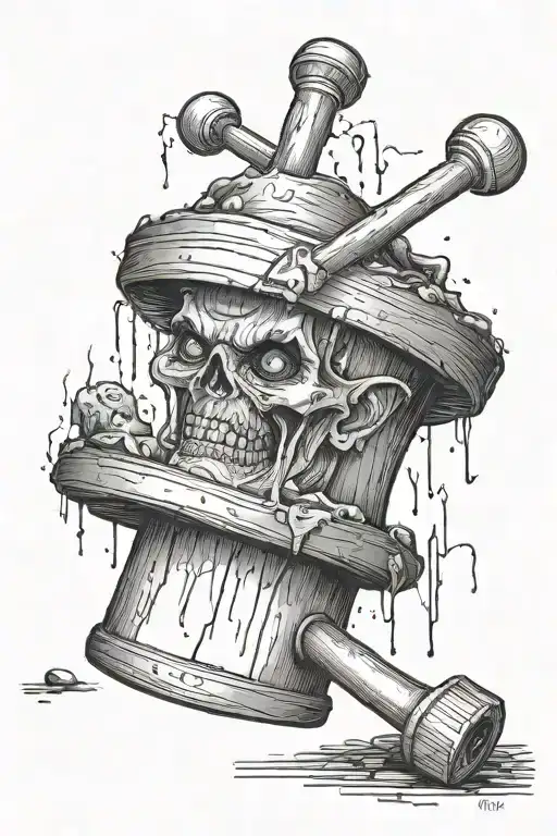 "ultra-realistic"  circus wood mallet  tattoo design idea