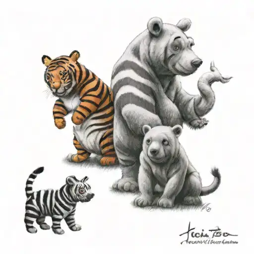 Winnie the Pooh with friends "Tigger,piglet, Eeyore" tattoo design idea