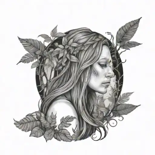 jane long hair in jungle forest with trees  tattoo design idea