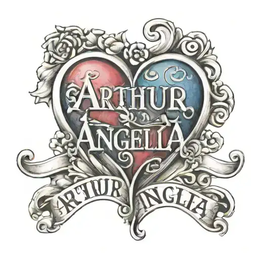  text "Arthur and Angelina" with a love heart shape tattoo design idea