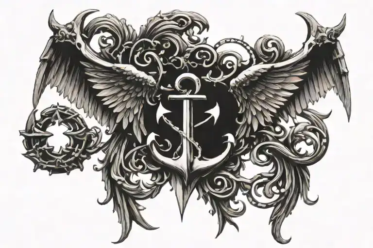 Anchor angel wings tattoo design idea