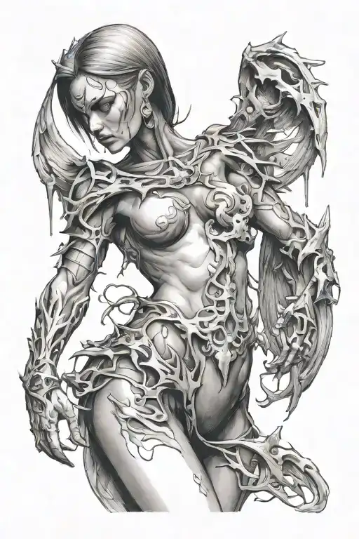 deamon woman stand posing  tattoo design idea
