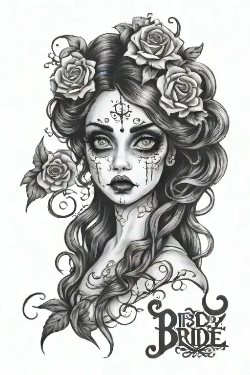 Emily Corpse Bride "As you wish" tattoo .big eyes on her tattoo design idea