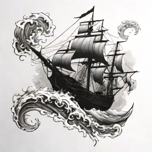 black pearl ship sailing through stormy tattoo design idea