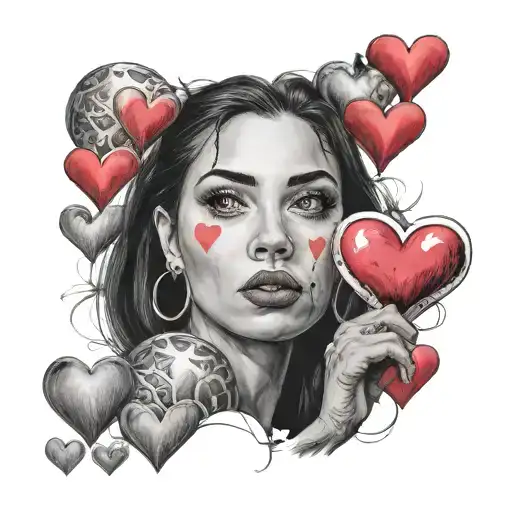 woman looking at you and sending you  love hearts tattoo design idea