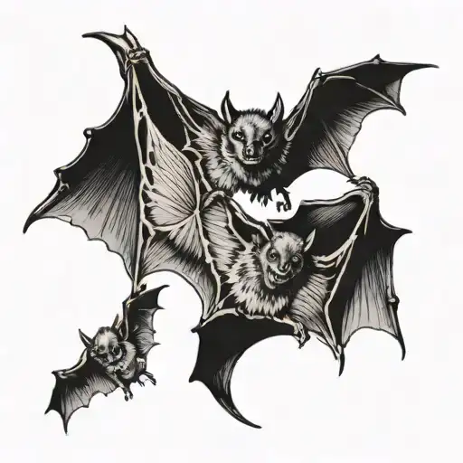  bats flying across front of right tattoo design idea