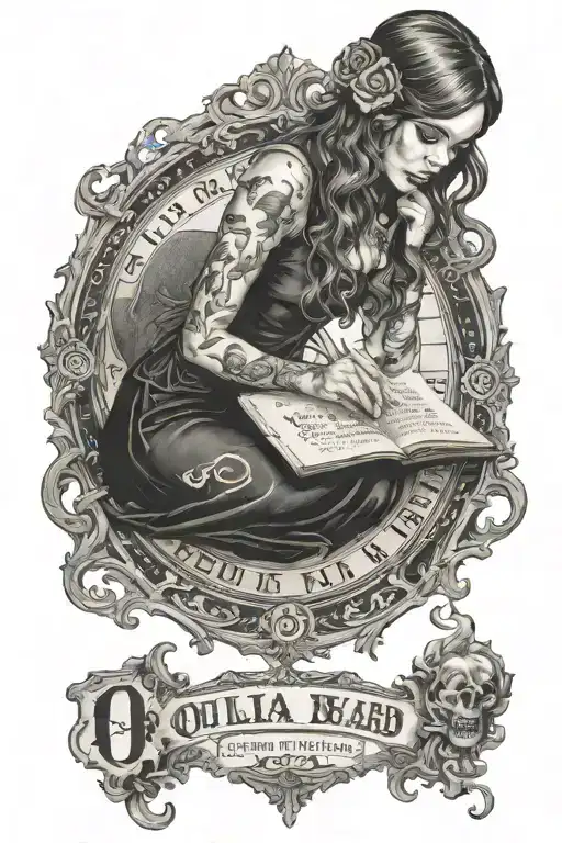 Ouija board woman posing together looking tattoo design idea