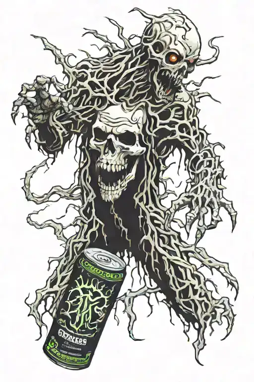 death and zombies monster energy drink tattoo design idea