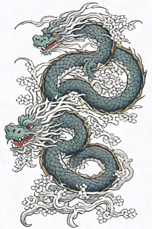 "ultra-realistic " Dragon warped aroun cherry tree intertwined tattoo design idea