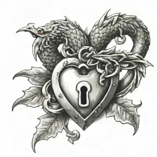 Name Quine and Drago with a love heart shaped lock tattoo design idea