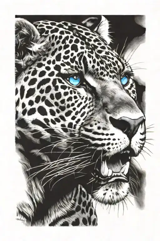 black jaguar with blue eyes looking right side tattoo design idea