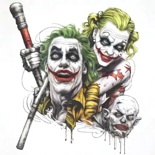 "ultra realistic" harley quinn kissing joker tattoo design idea