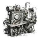 time travel machine operator working with jungle and monsters tattoo design idea