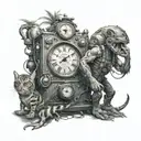 time travel machine operator working with jungle and monsters tattoo design idea