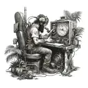 time travel machine operator working with jungle and monsters tattoo design idea