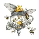 winnie the pooh only  honey jar  whit bees flying tattoo design idea