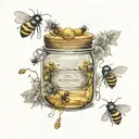 winnie the pooh only  honey jar  whit bees flying tattoo design idea
