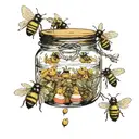 winnie the pooh only  honey jar  whit bees flying tattoo design idea