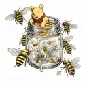 winnie the pooh only  honey jar  whit bees flying tattoo design idea
