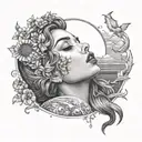 woman kissing the sun tattoo tattoo design idea
