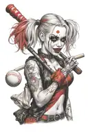 "ultra-realistic" harley quinn with baseball  racket   tattoo design idea