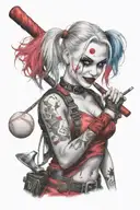 "ultra-realistic" harley quinn with baseball  racket   tattoo design idea