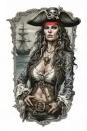 super real sexig pirate woman standing posing tattoo design idea