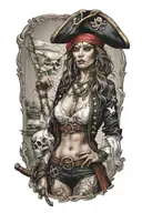 super real sexig pirate woman standing posing tattoo design idea