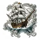 pirate ship sailing through stormy seas tattoo design idea
